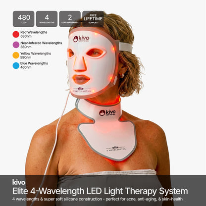 Kivo Elite 4-Wavelength Red Light Therapy LED Face, Neck & Chest System