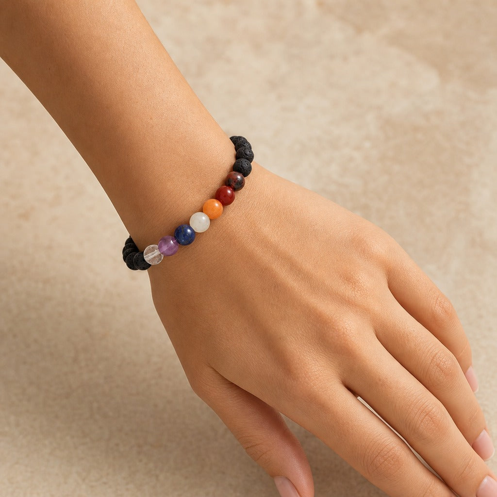Black Lava Chakra Bracelet - 8mm