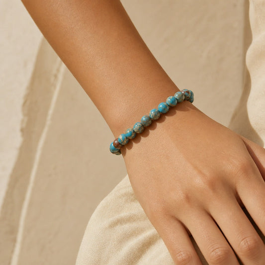 Blue Impression Jasper Round Bracelet - 8mm (Enhanced)
