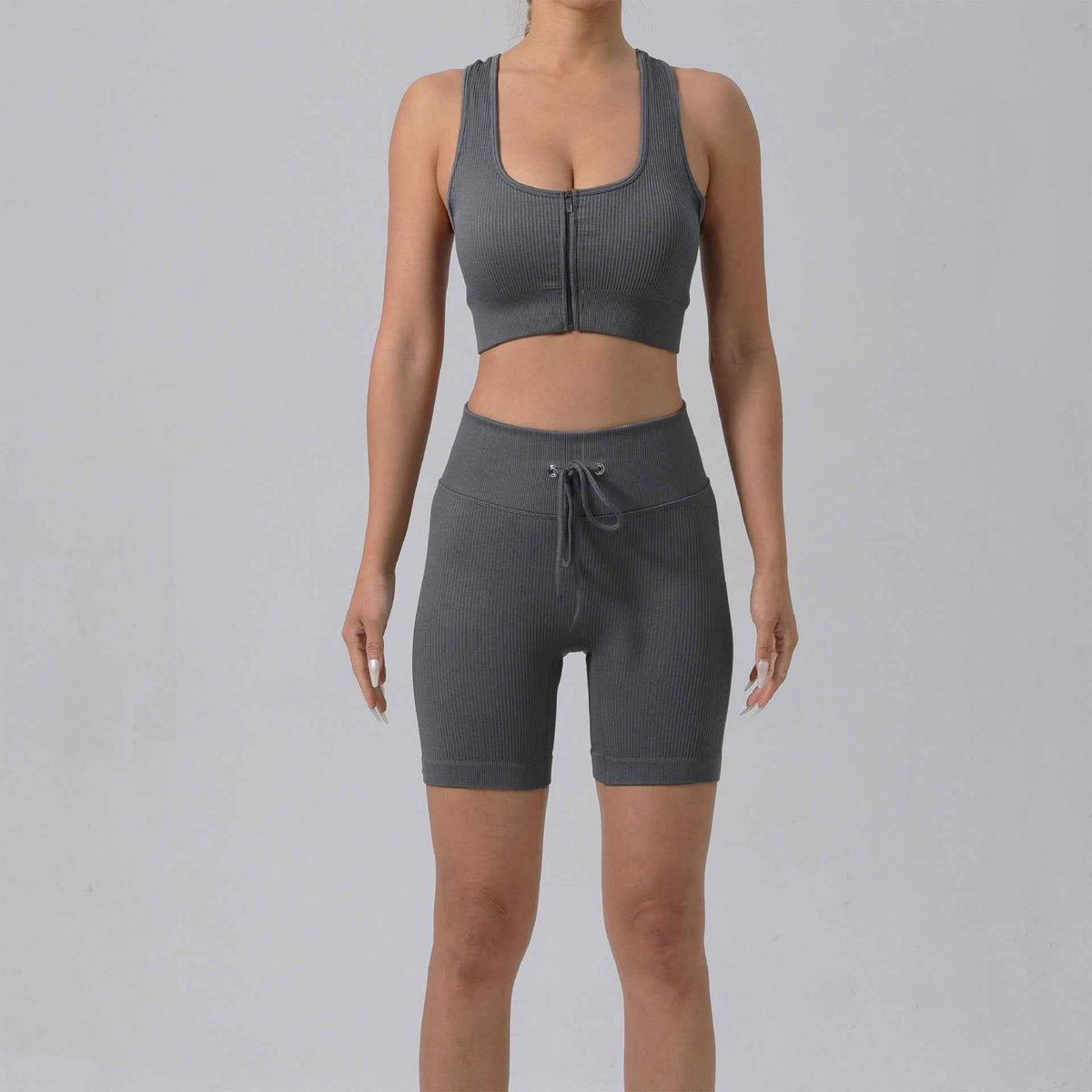 Running Training Padded Bra & Yoga Outfit Set – Quick-Dry Ribbed Activewear for Women