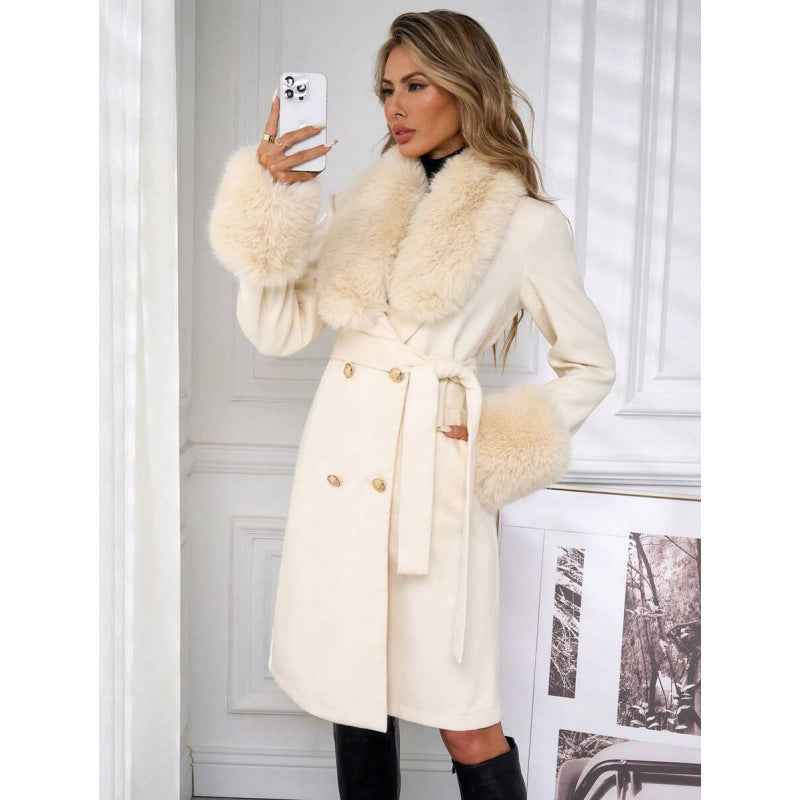 Women’s Elegant Double-Breasted Trench Coat with Tie Belt – Classic Longline Outerwear Jacket