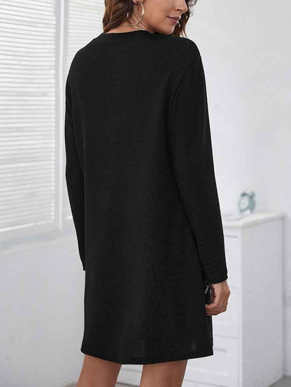 Women's Long-Sleeve Round-Neck Dress – Casual Loose Solid Color Fall & Spring Dress