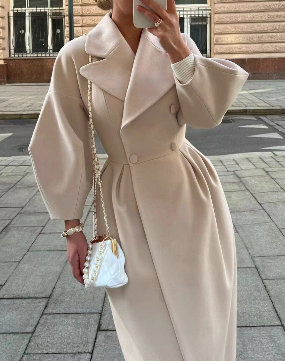 Women’s Vintage Lantern Sleeve Jacket – Oversized Lapel Collar Elegant Casual Coat