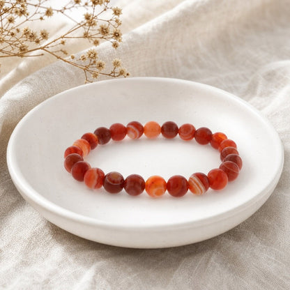 Carnelian Red Banded Round Bracelet - 8mm