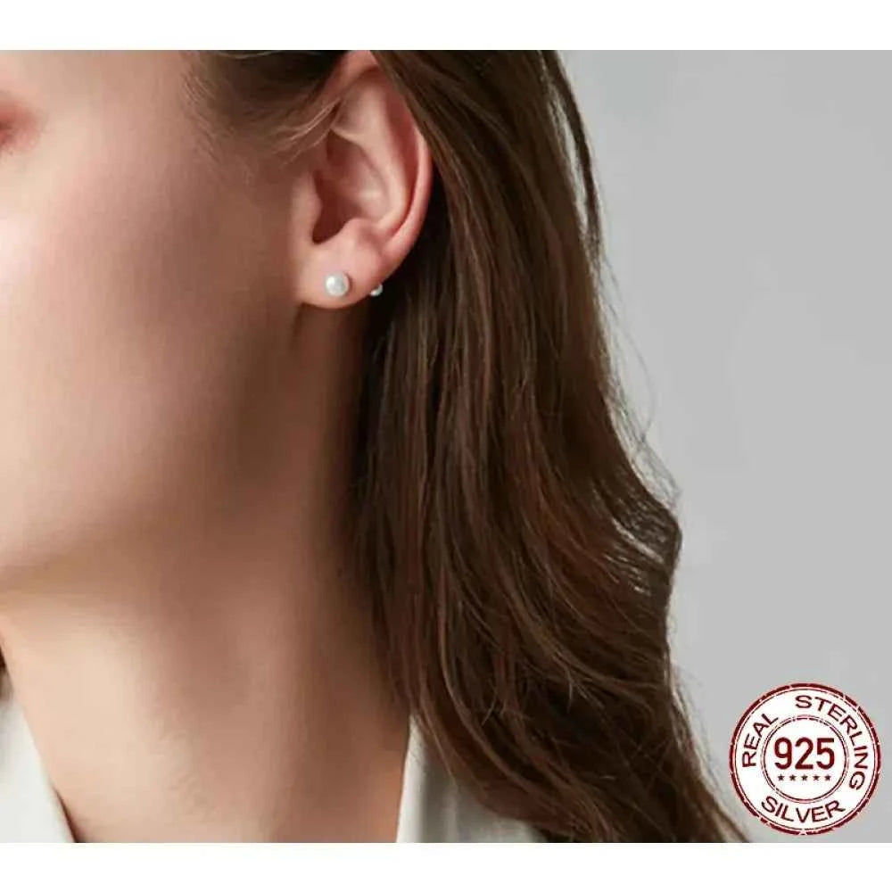 Charm And Elegance: 925 Sterling Silver Pearl Beads Screw Stud Earrings