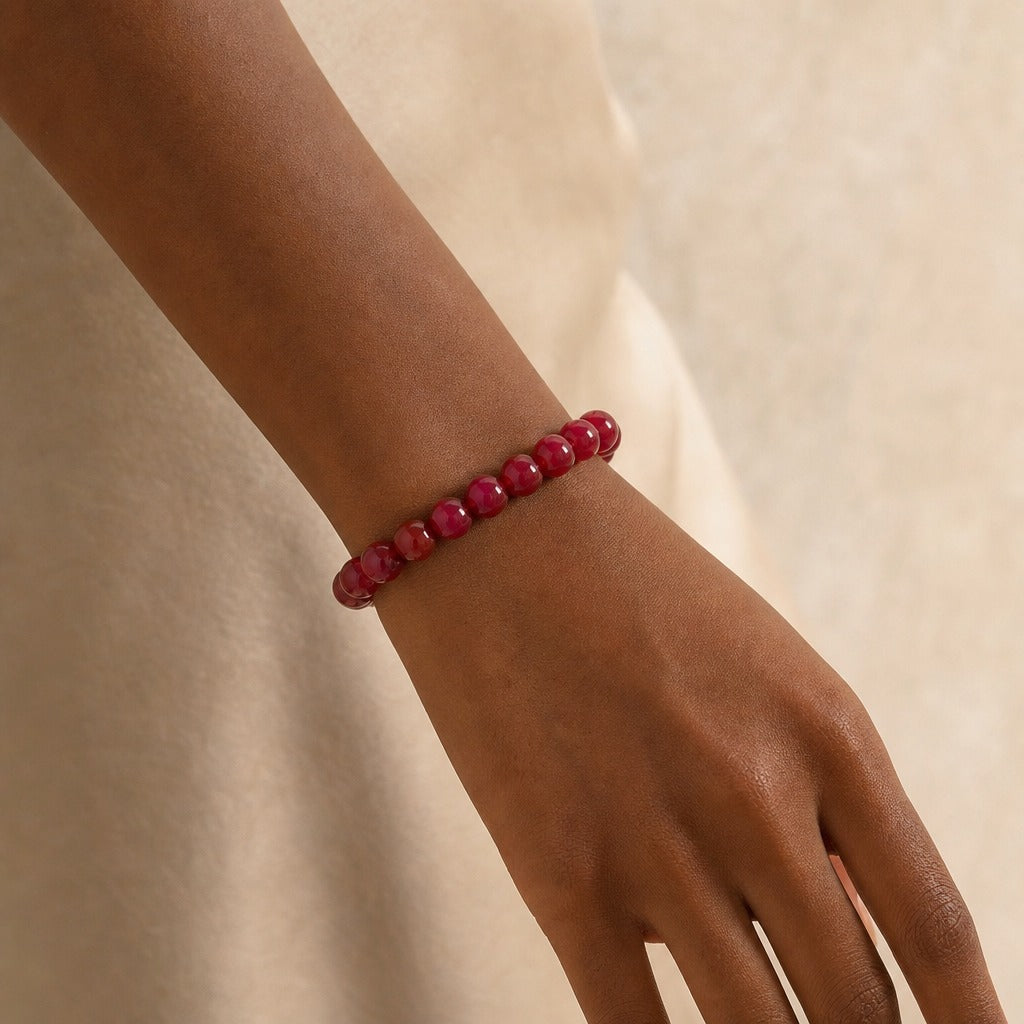 Agate Cherry Red Round Bracelet - 8mm (Enhanced)