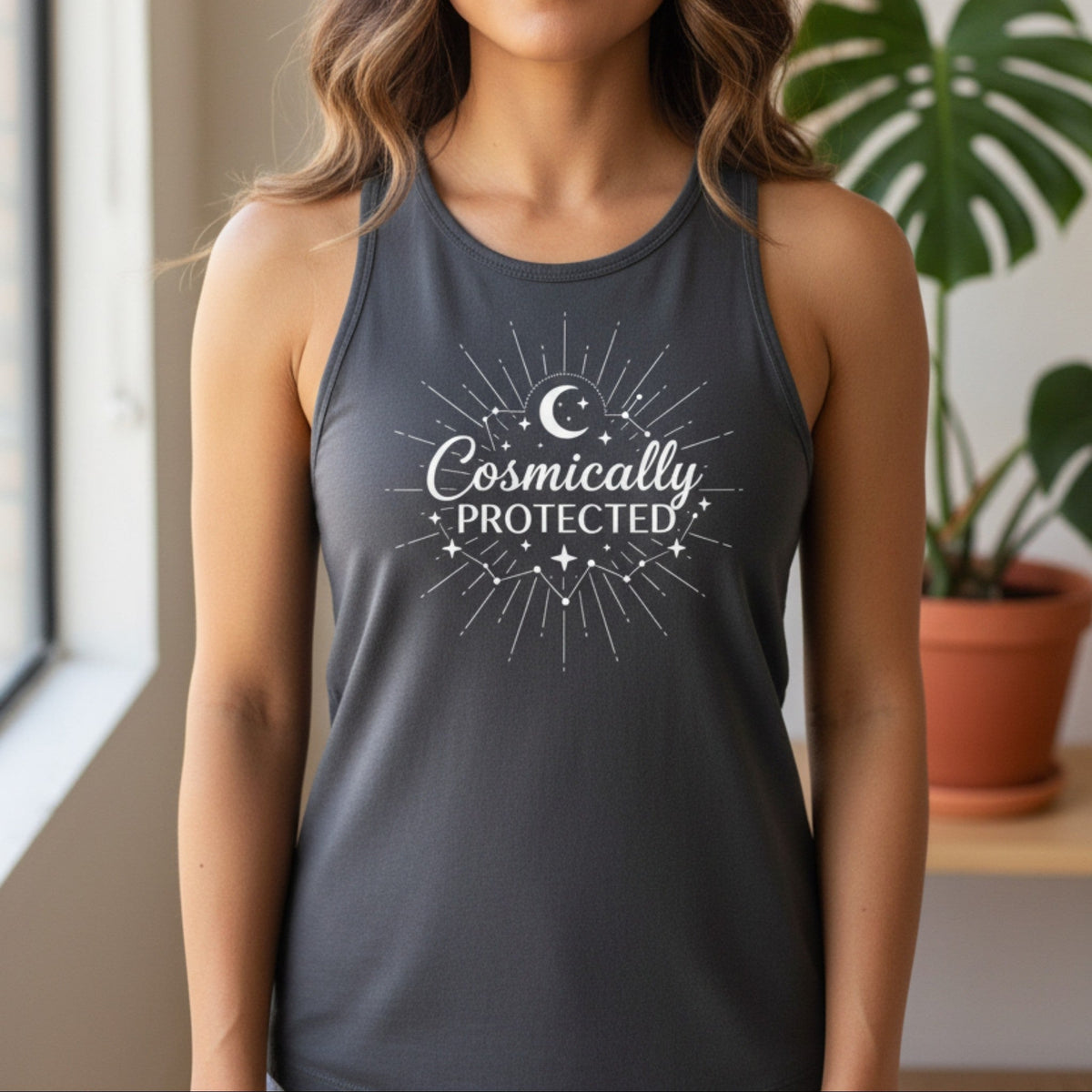 Cosmically Protected Tank Top | Celestial Racerback for Women | Spiritual Gift