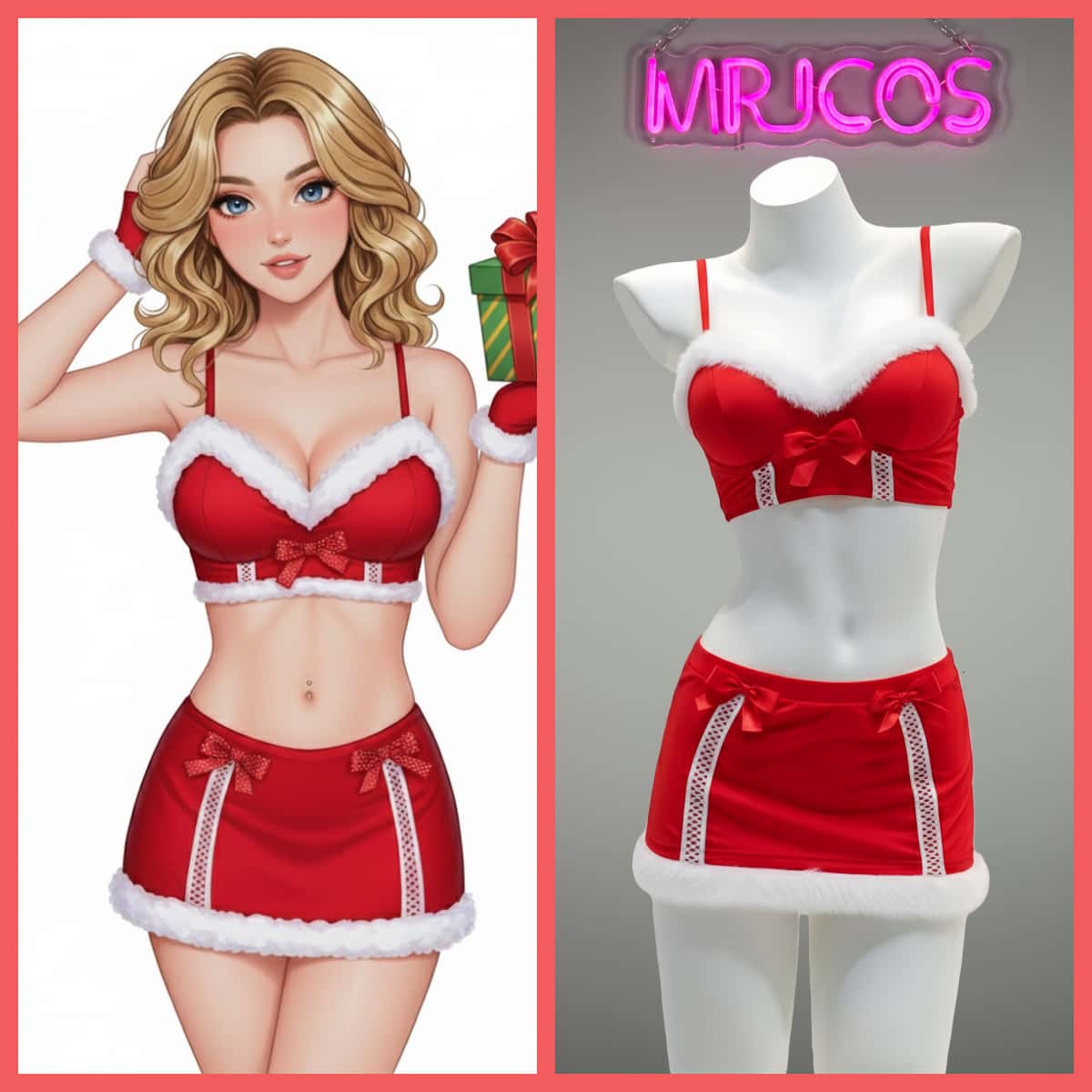 Festive 3-Piece Christmas Cosplay Costume Sexy Holiday Party Lingerie Set