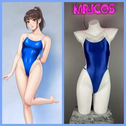 Women's High-Cut One-Piece Satin Spandex BodySuit Swimsuit with Side Cutouts