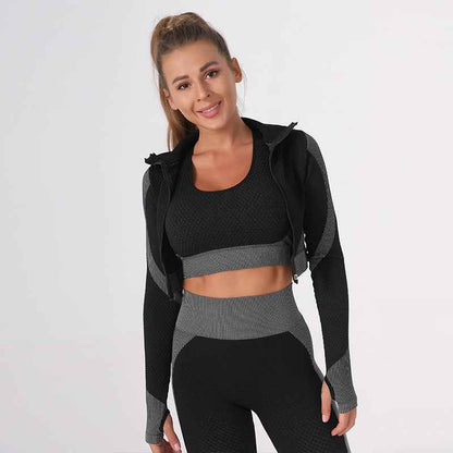 Women’s Three-Piece Yoga Workout Set – Tight-Fit Quick-Dry Exercise Activewear