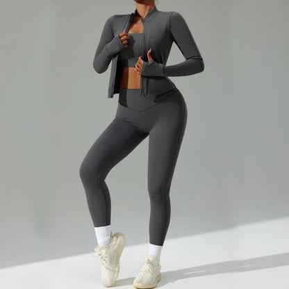 Three-Piece Running & Workout Set – Quick-Dry Sportswear with Cardigan