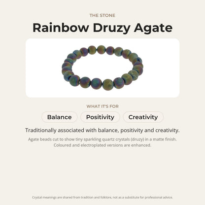 Agate Druzy Electroplated Rainbow Round Bracelet - 8mm (Enhanced)