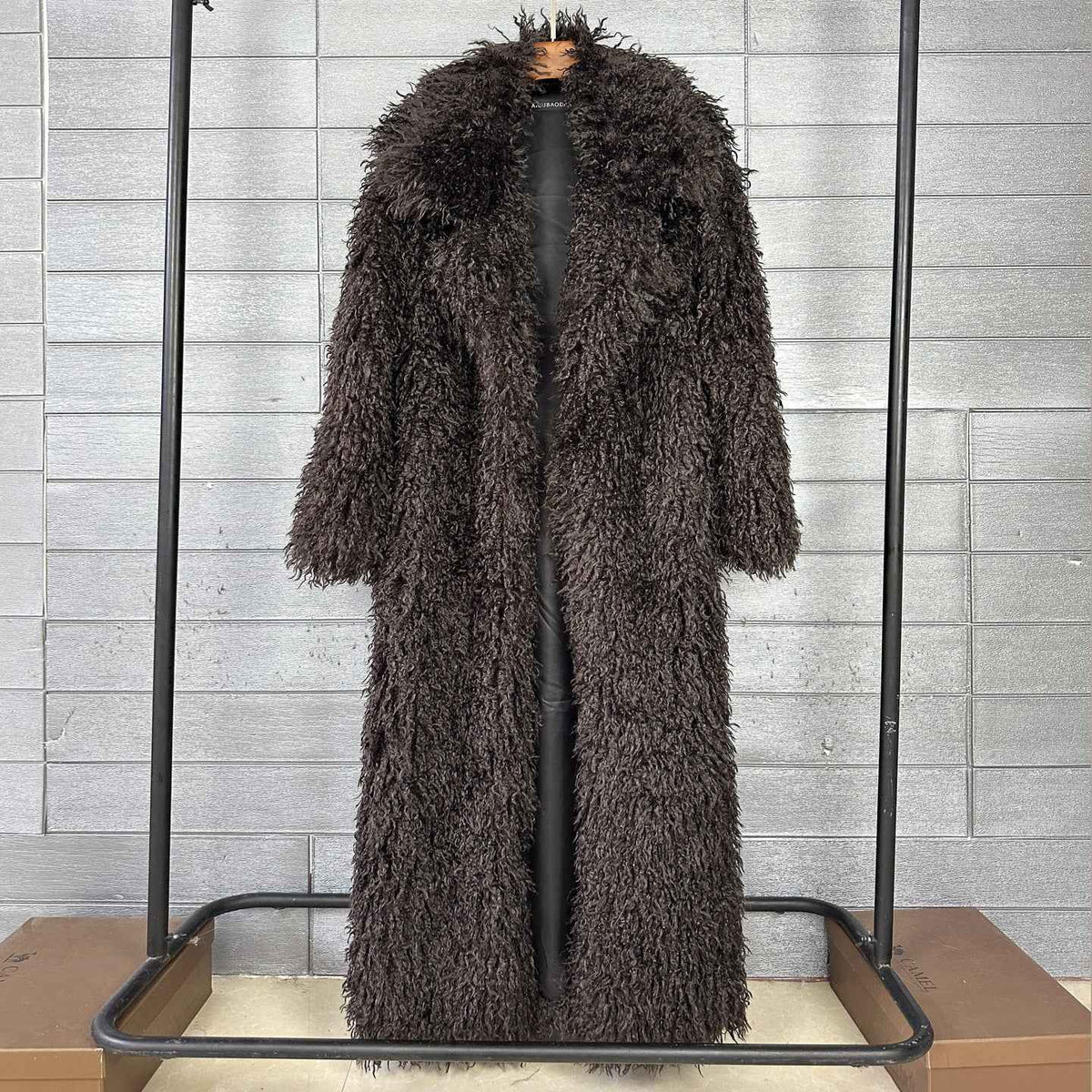 Women's Elongated Faux Fur Coat with Tailored Lapel