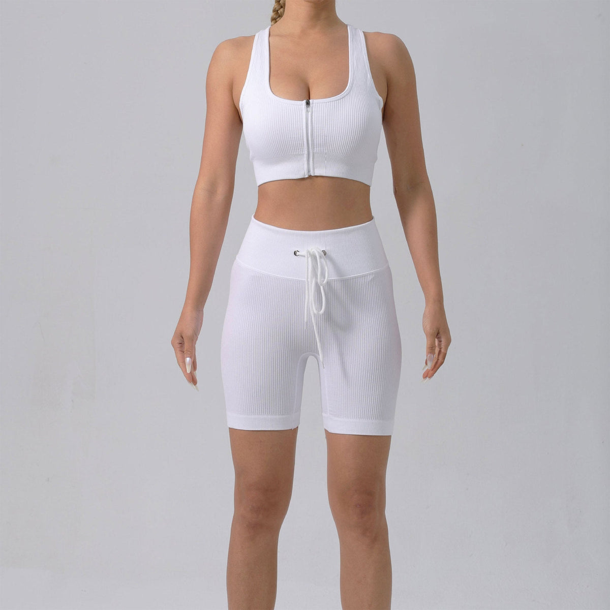 Running Training Padded Bra & Yoga Outfit Set – Quick-Dry Ribbed Activewear for Women