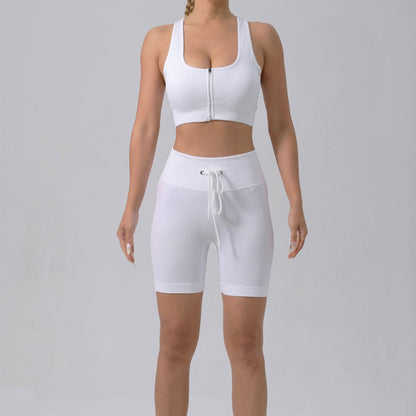 Running Training Padded Bra & Yoga Outfit Set – Quick-Dry Ribbed Activewear for Women