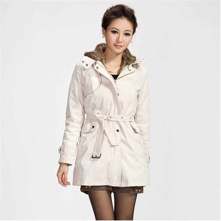 Women's Wool-Lined Mid-Length Cotton Coat – Detachable Lining Long-Sleeve Outerwear