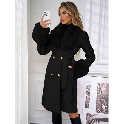 Women’s Elegant Double-Breasted Trench Coat with Tie Belt – Classic Longline Outerwear Jacket