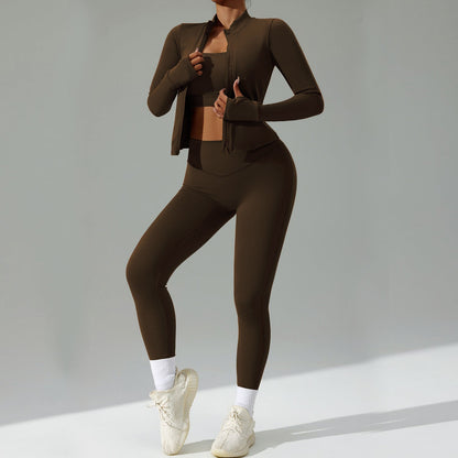 Three-Piece Running & Workout Set – Quick-Dry Sportswear with Cardigan