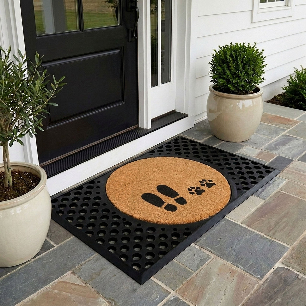 foot+paw round doormat set