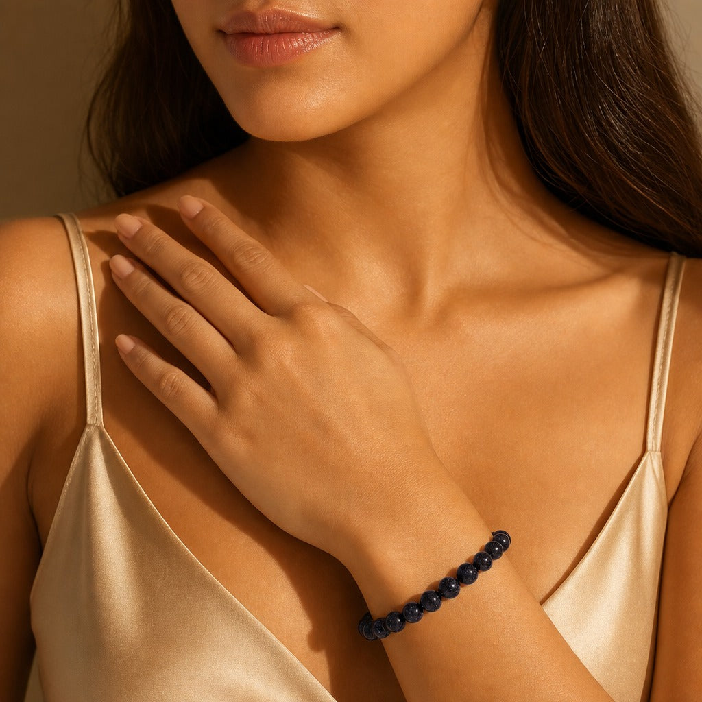 Goldstone Blue Round Bracelet (Synthetic)