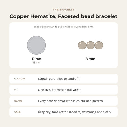 Hematite Faceted Copper Round Bracelet - 8mm