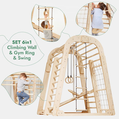 Indoor Wooden Playground for Children - 6in1 Playground + Swings Set + Slide Board