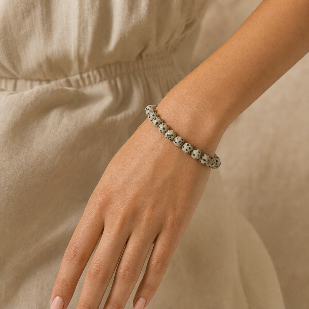 Dalmatian Jasper Matte Round Bracelet - 8mm