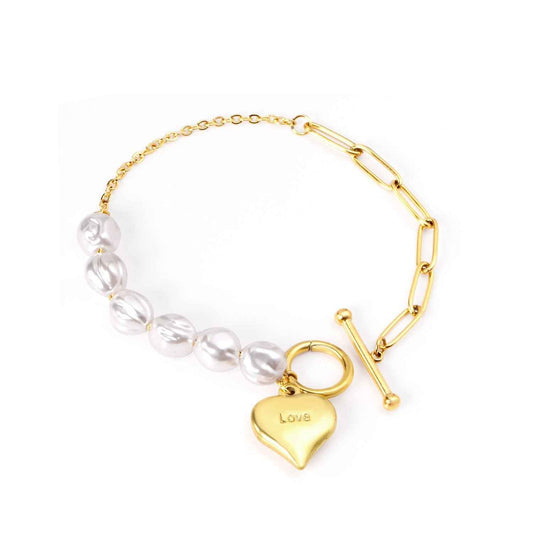 Pearl Heart Charm Bracelet