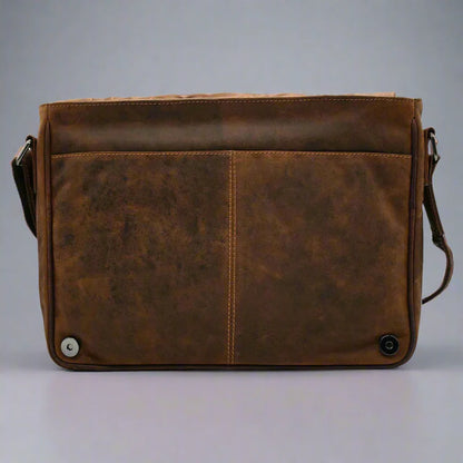 Greenwood Leather Laptop Bag. Premium Waxed Pull-Up Leather Messenger Bag