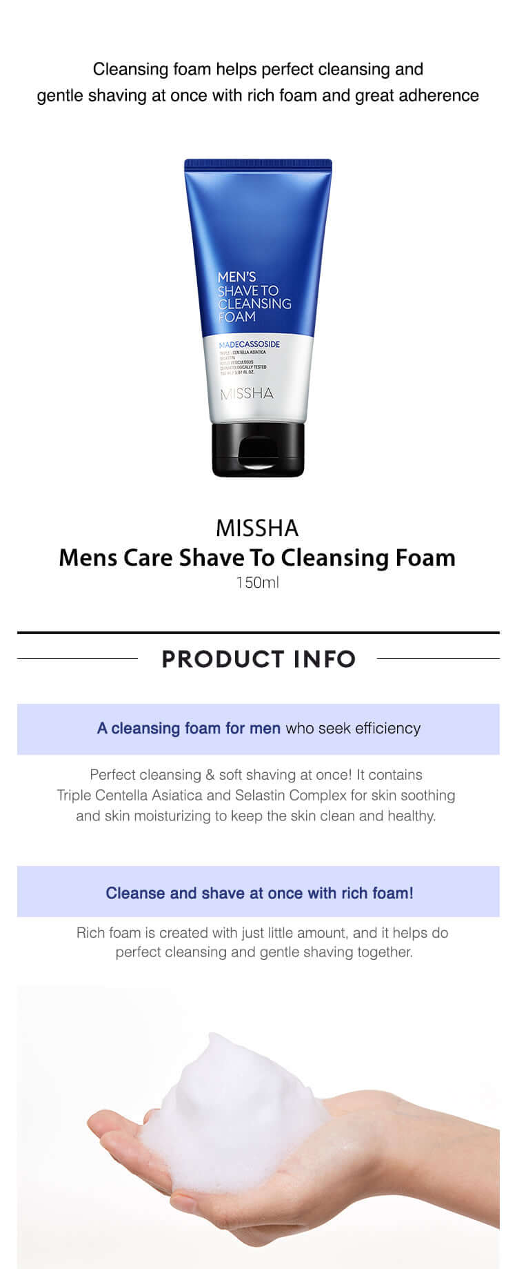 MISSHA Mens Care Shave To Cleansing Foam 150ml