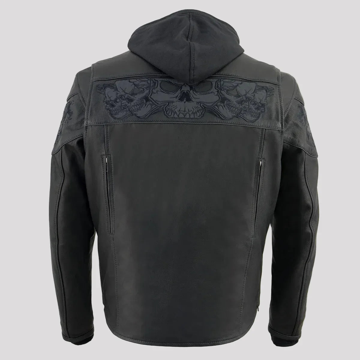 Milwaukee Leather Men's Crossover Scooter Jacket w/ Reflective Skulls & Full Sleeve Removable Hoodie