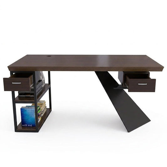 Modern K-Leg Steel Frame Office Desk with 2 Drawers