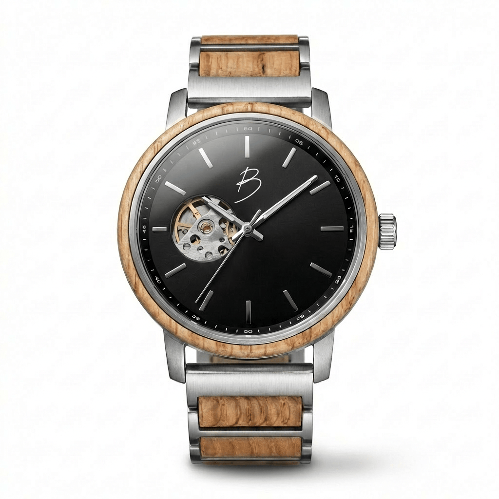 Montre Bürgi en bois de baril de whisky recyclé