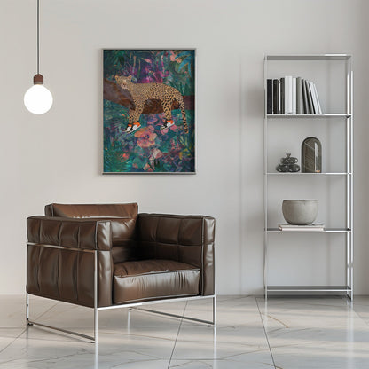 Wall art Tropical Floral Jungle - Leopard wearing shoes