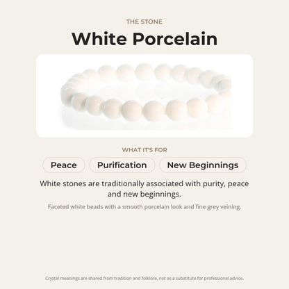 Porcelain White Faceted Round Bracelet - 8mm