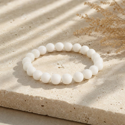 Porcelain White Faceted Round Bracelet - 8mm