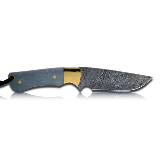Original Kaito Damascus Steel Skinner Knife 4 inch blade with Premium Leather Sheath