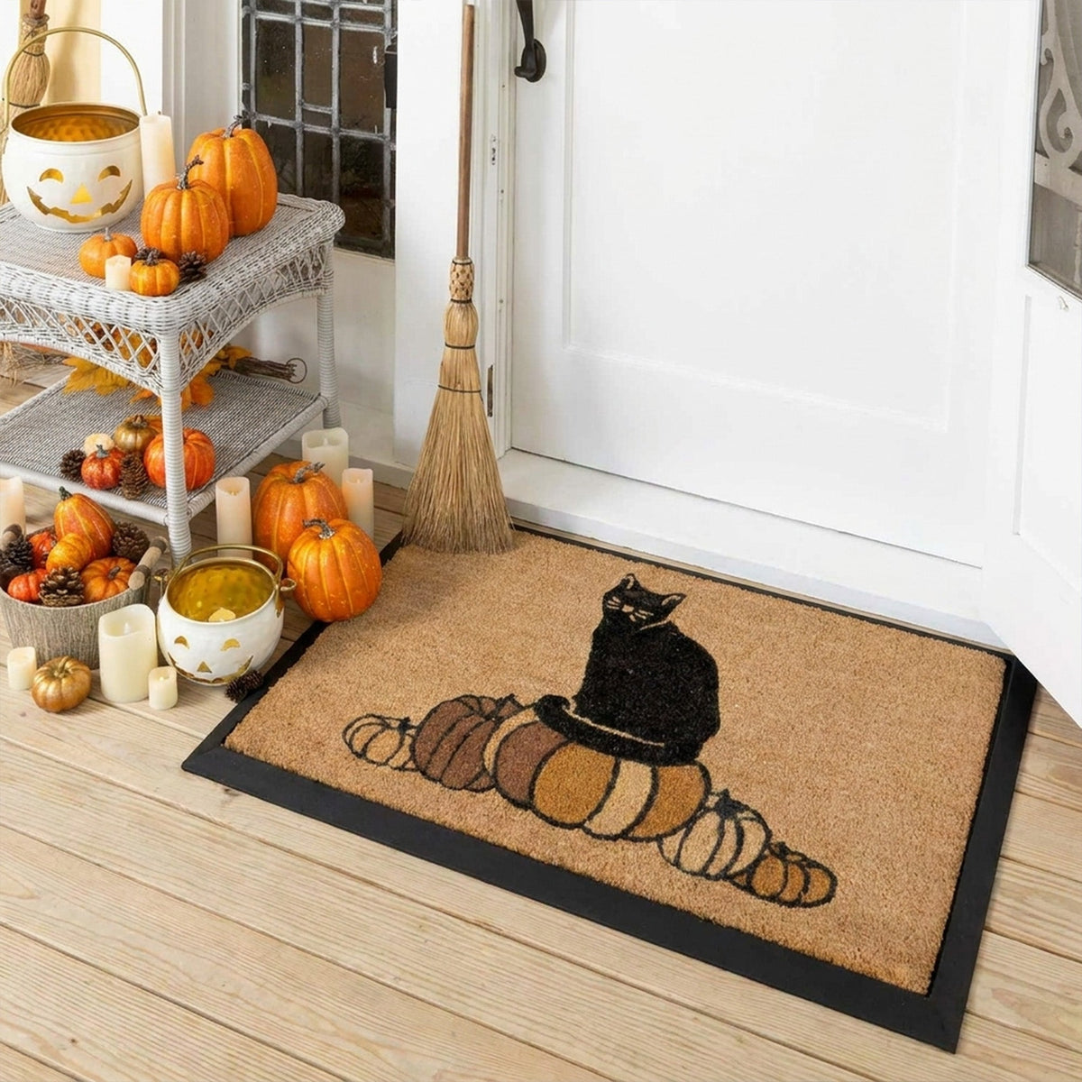 pumpkin+cat rectangular doormat set