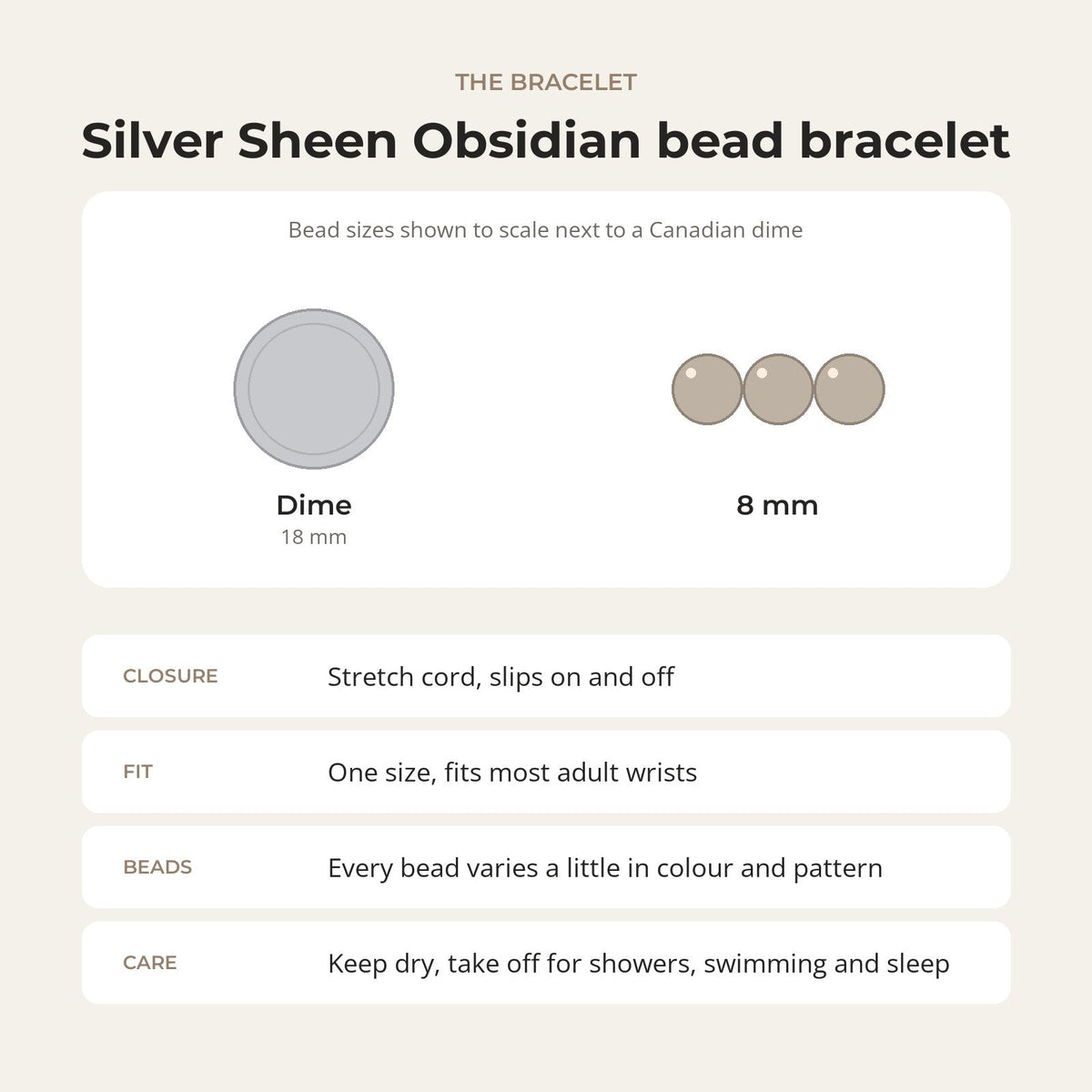 Silver Sheen Obsidian Round Bracelet - 8mm