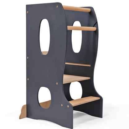 Stable Montessori Tower: Wooden Growing Chair - Grey