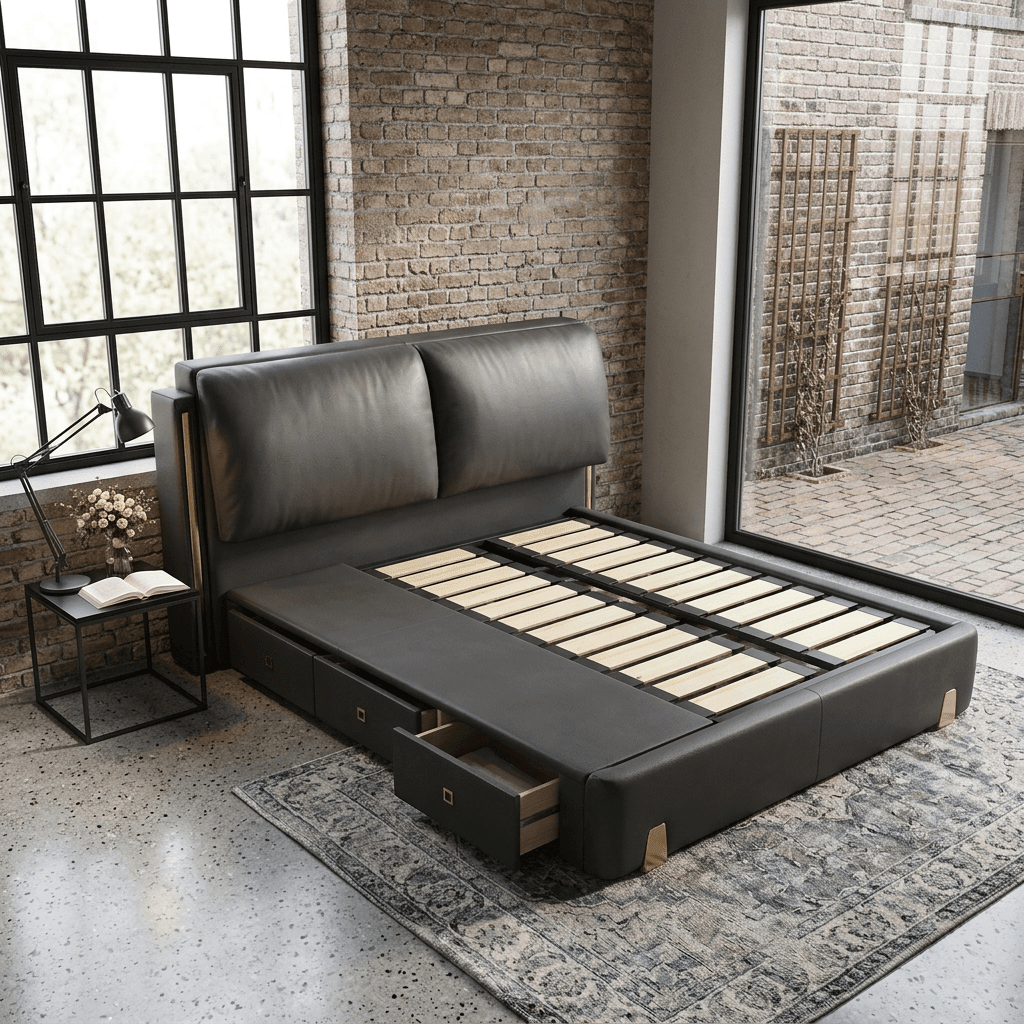 Sterling Luxury Upholstered Storage Bed with Hydraulic Lift and Side Drawers