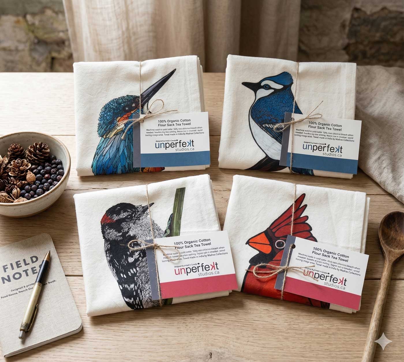 Flour Sack Tea Towel - 100% Organic Cotton - Kingfisher