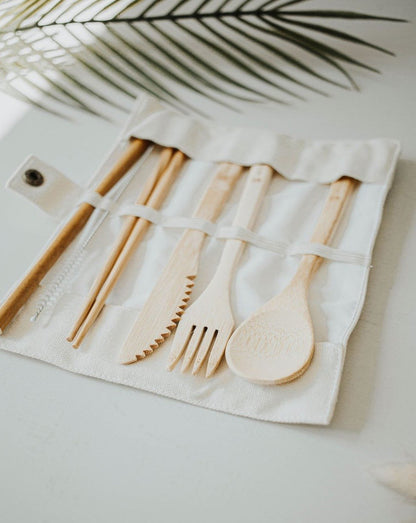 Travel Bamboo Utensil Set With Pouch