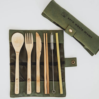 Travel Bamboo Utensil Set With Pouch