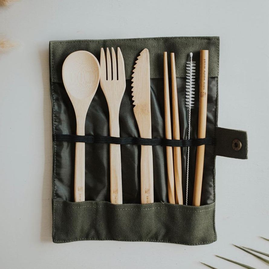 Travel Bamboo Utensil Set With Pouch