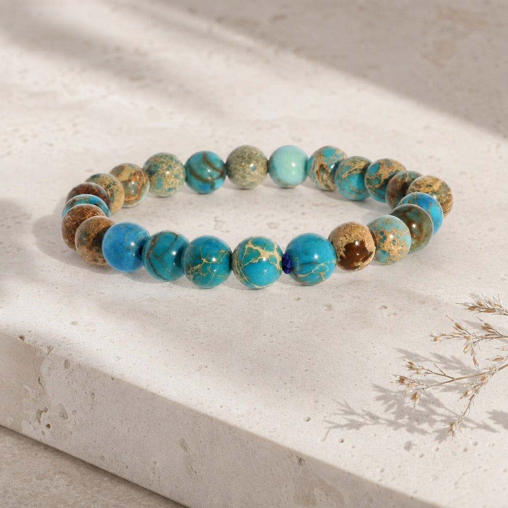 Turquoise Impression Jasper Round Bracelet - 8mm (Enhanced)