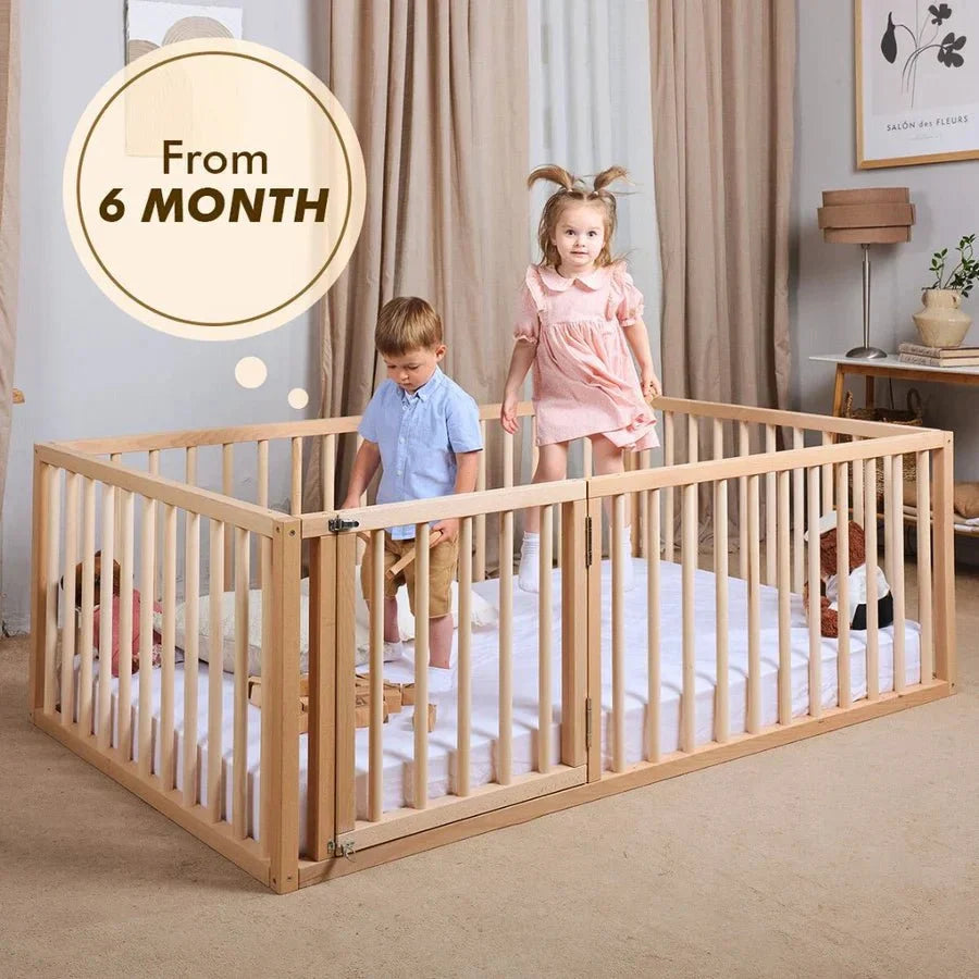 Twin Size Bed Frame for Toddlers with Fence
