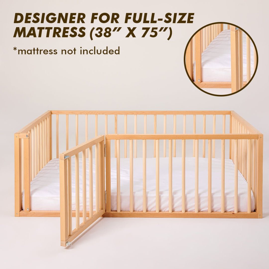 Twin Size Bed Frame for Toddlers with Fence