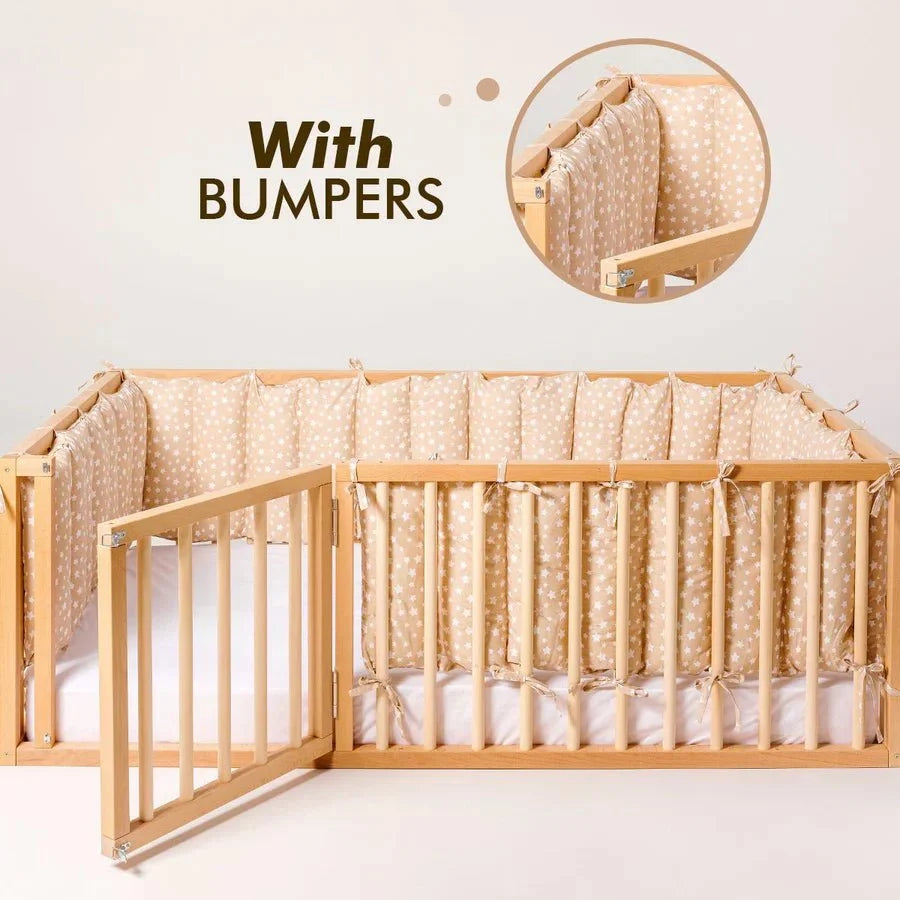 Twin Size Bed Frame for Toddlers with Fence