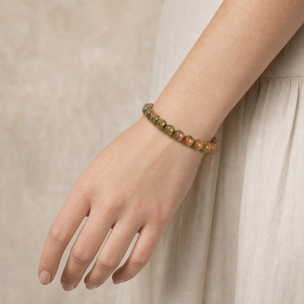 Unakite Bead Bracelet